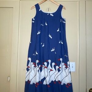 Blue Sleeveless Dress with White and Red Duck Vintage